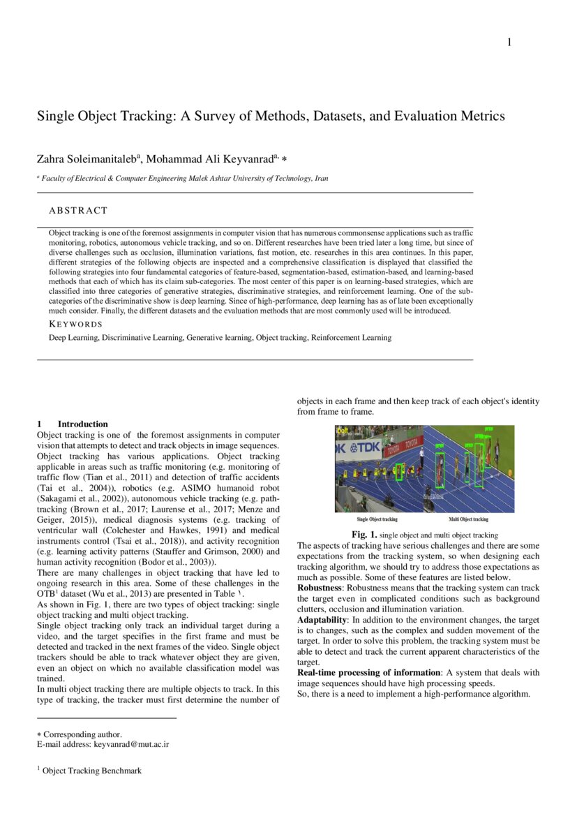 Single Object Tracking A Survey of Methods, Datasets, and Evaluation