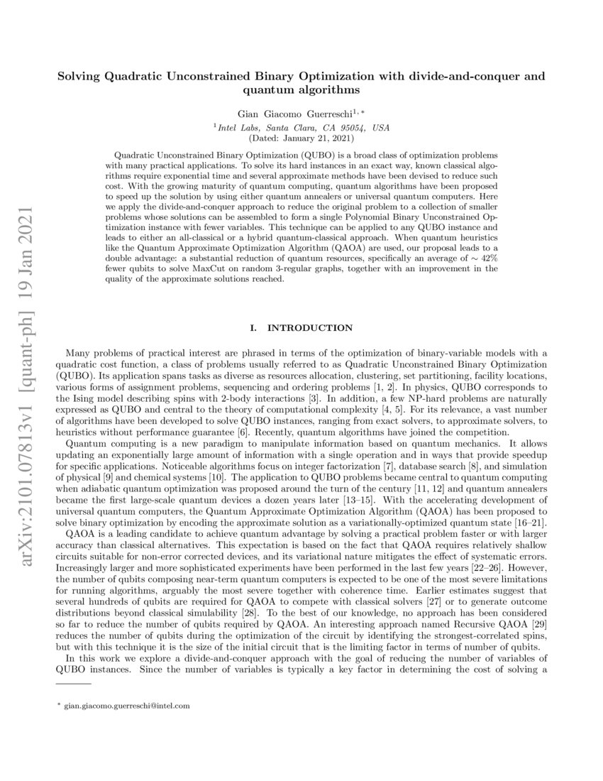 Solving Quadratic Unconstrained Binary Optimization with divideand
