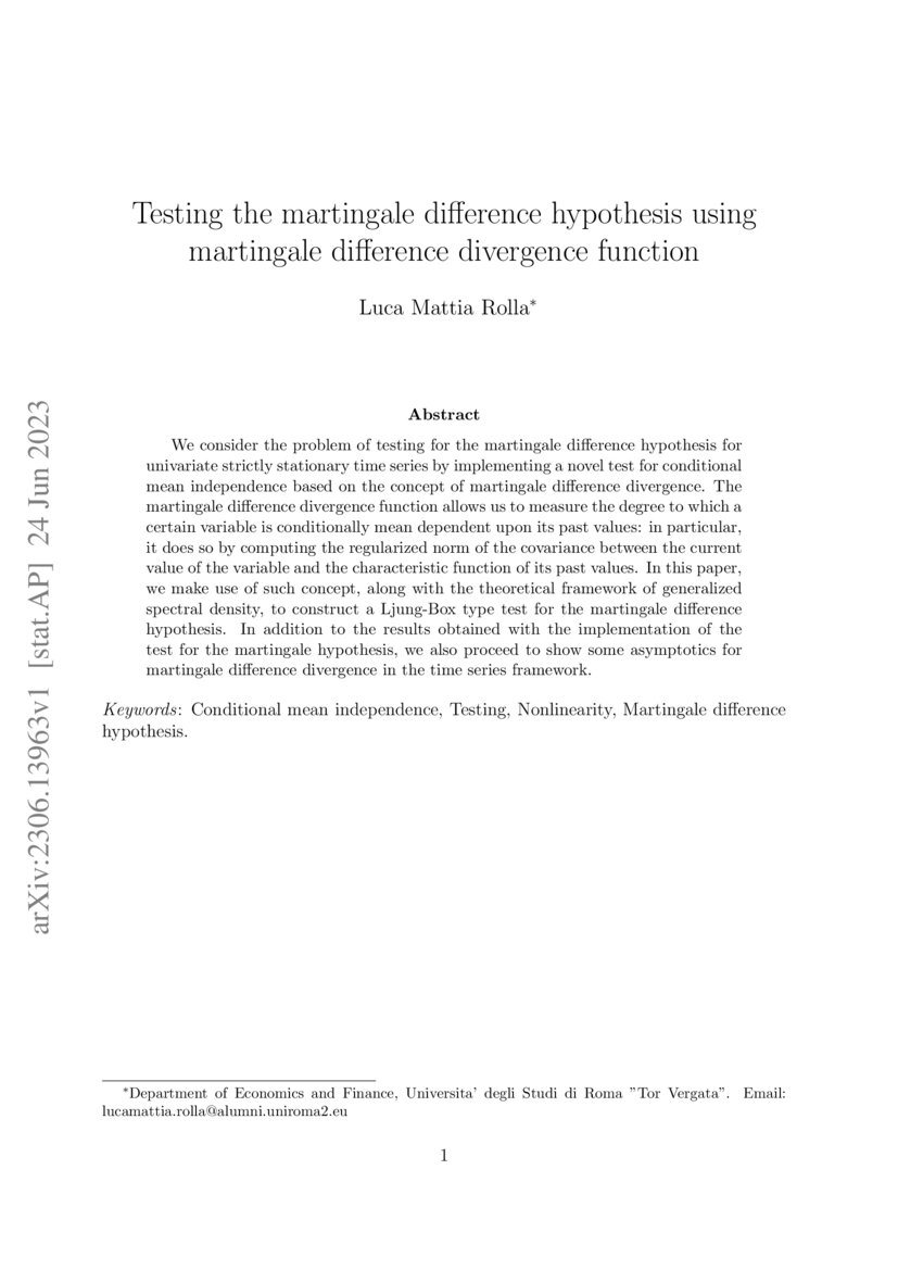 Testing the martingale difference hypothesis using martingale