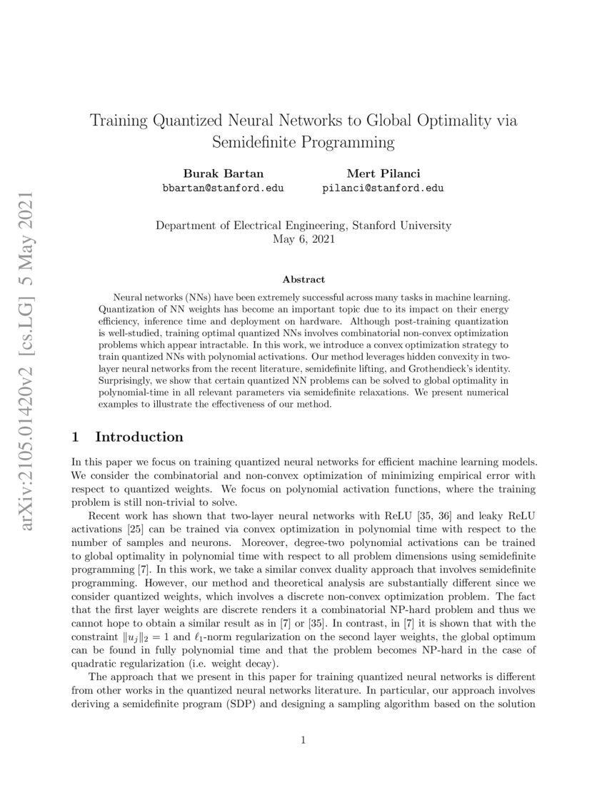 Training Quantized Neural Networks to Global Optimality via