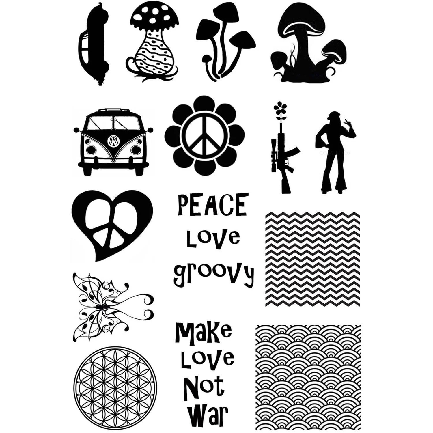 Hippie Retro Black Enamel Decals White Delphi Glass