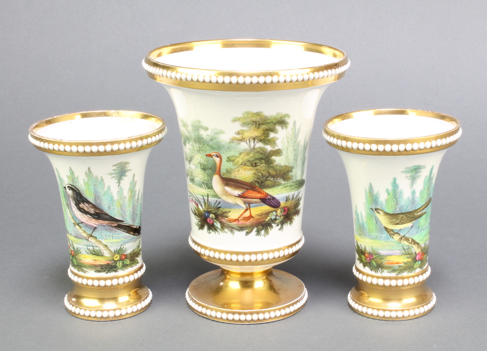 A Spode trio of vases decorated with exotic birds, the 8th June 2016