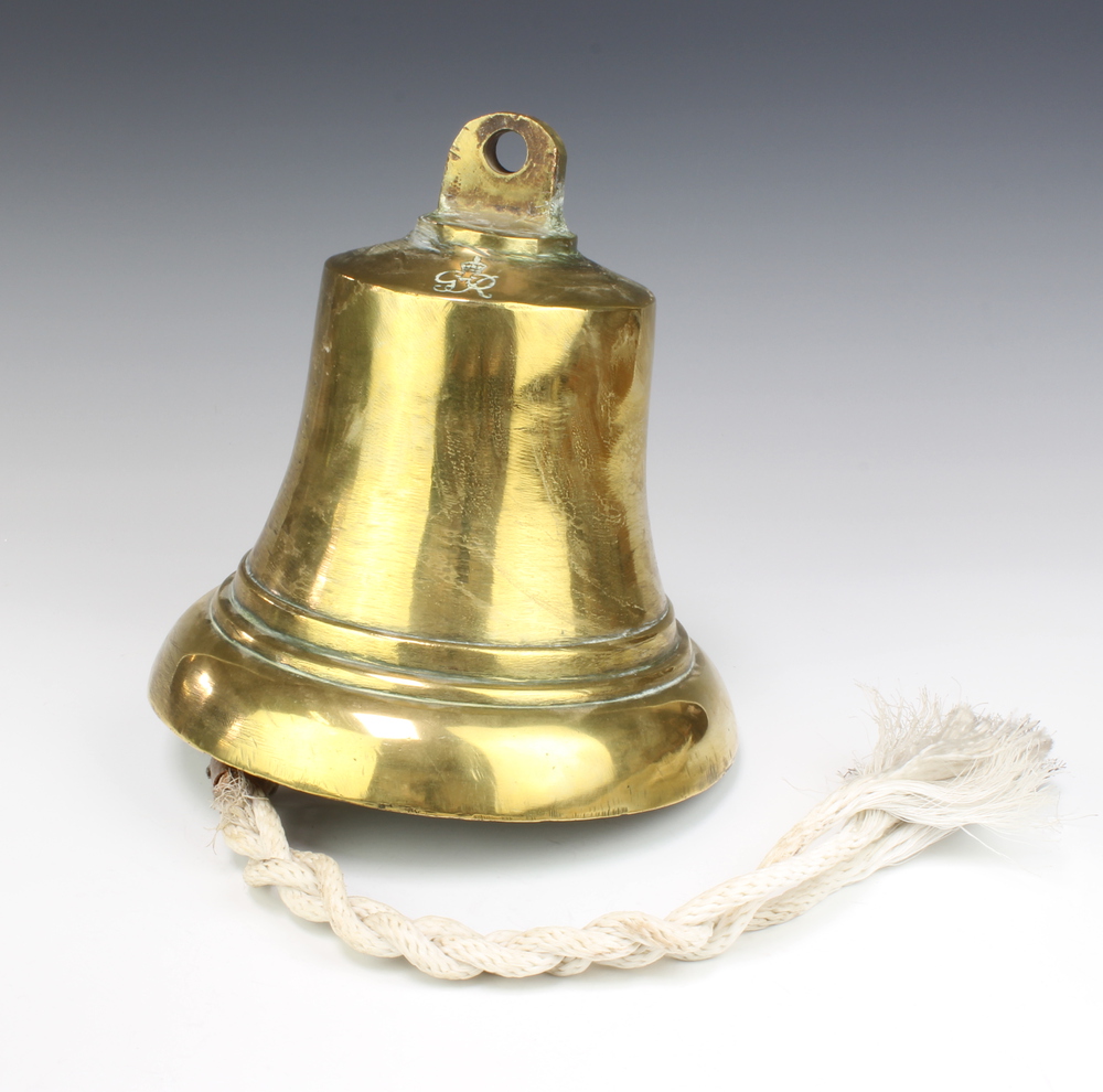 A VI military style brass hanging bell, the top 28th August