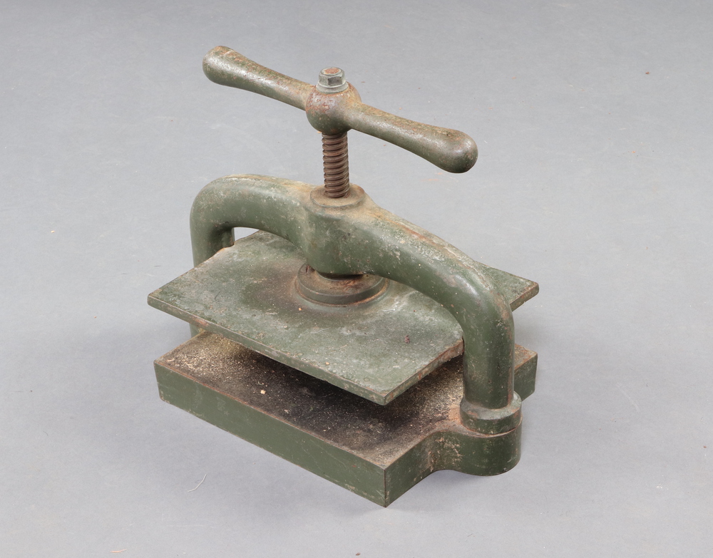 A Victorian rectangular iron book press 30cm h x 43cm 15th June 2023
