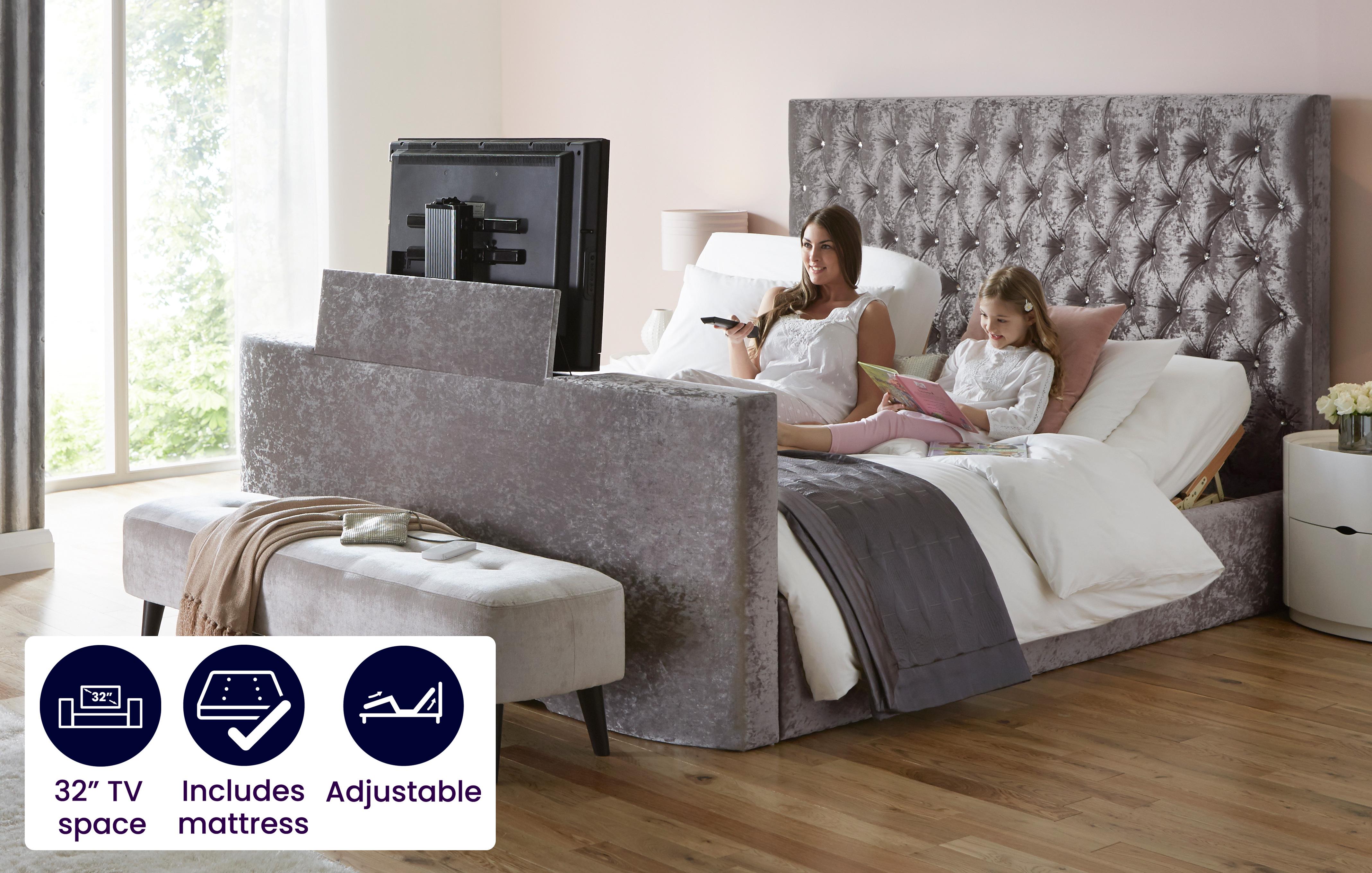 Langham Grey Fabric Double TV Bed Furniture And Choice atelieryuwa