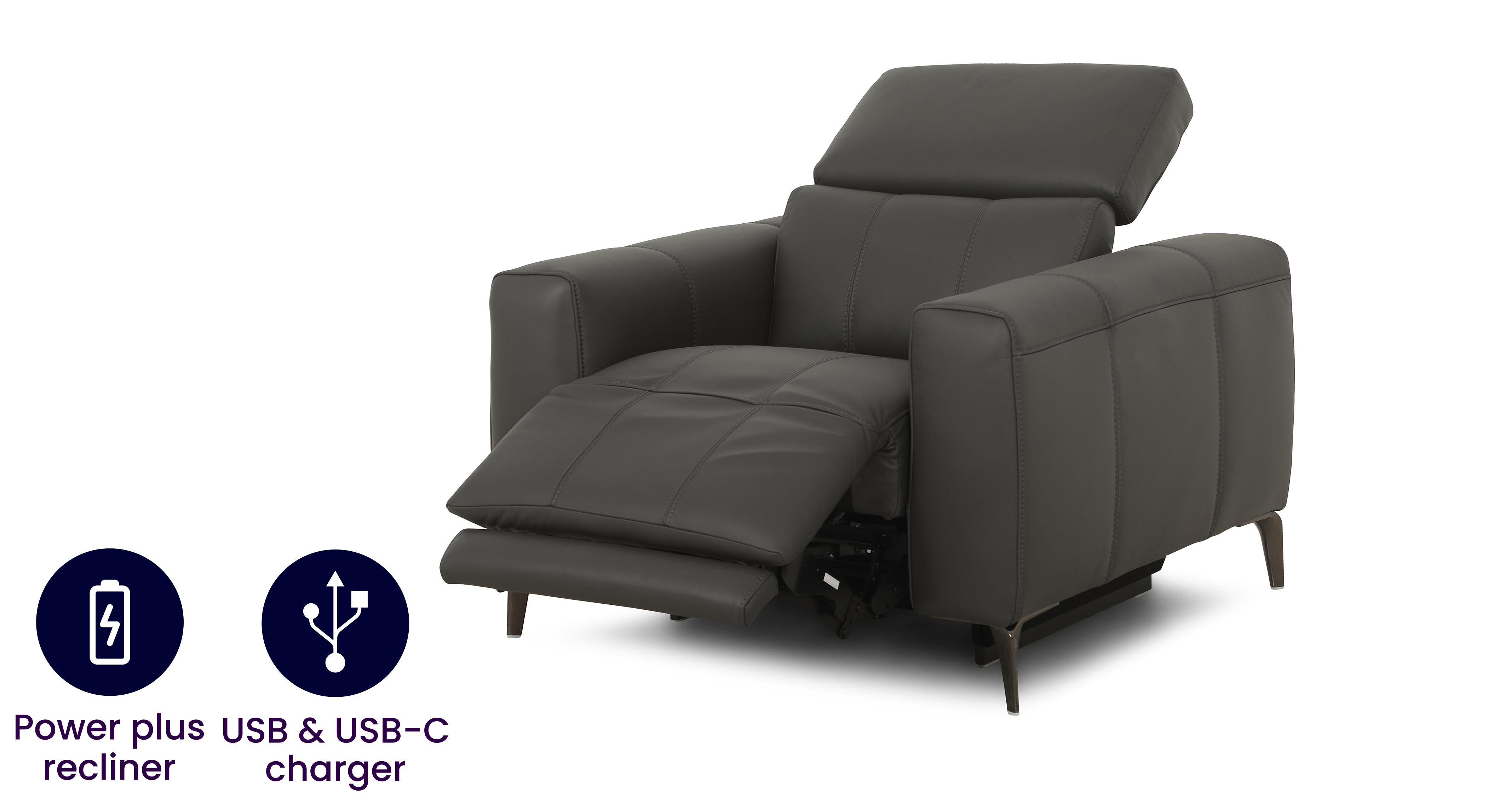 Jagger Leather Power Plus Recliner Chair With Power Headrest DFS