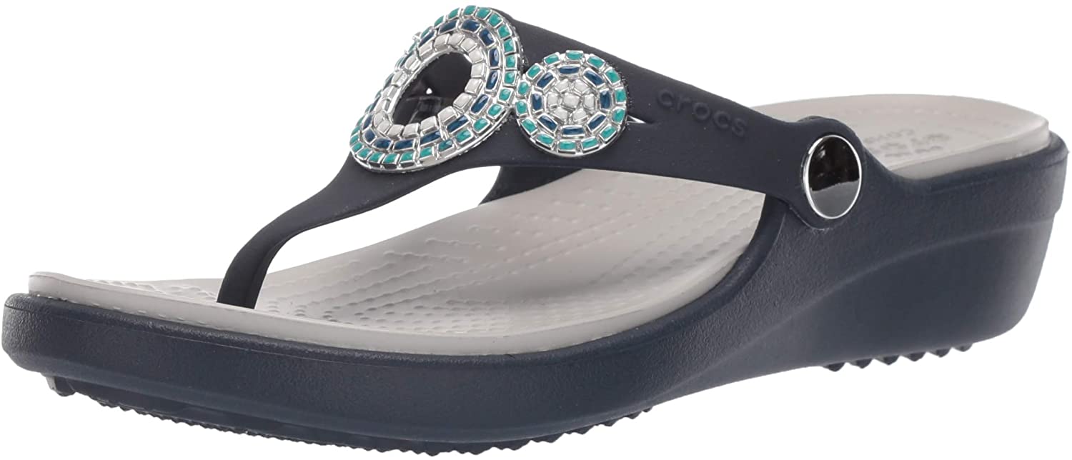 Crocs Women's Sanrah Embellished Diamante Wedge Flips