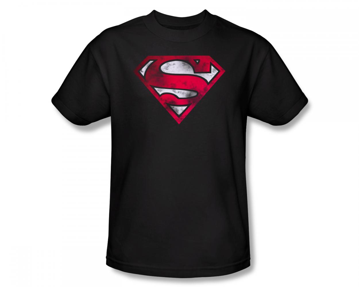 Superman War Torn Shield Slim Fit Adult TShirt In Black