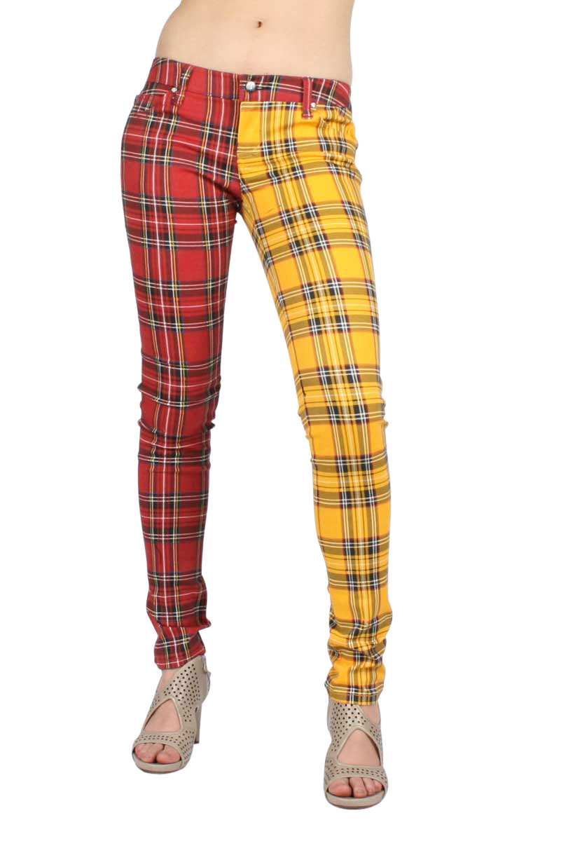 Tripp NYC Plaid Split Leg Pants in Red/Yellow Tartan