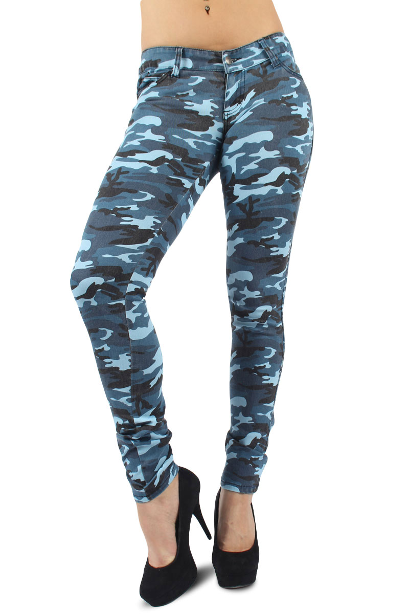 Tripp NYC Womens Heavy Wash Skinny Jeans in Blue Camouflage