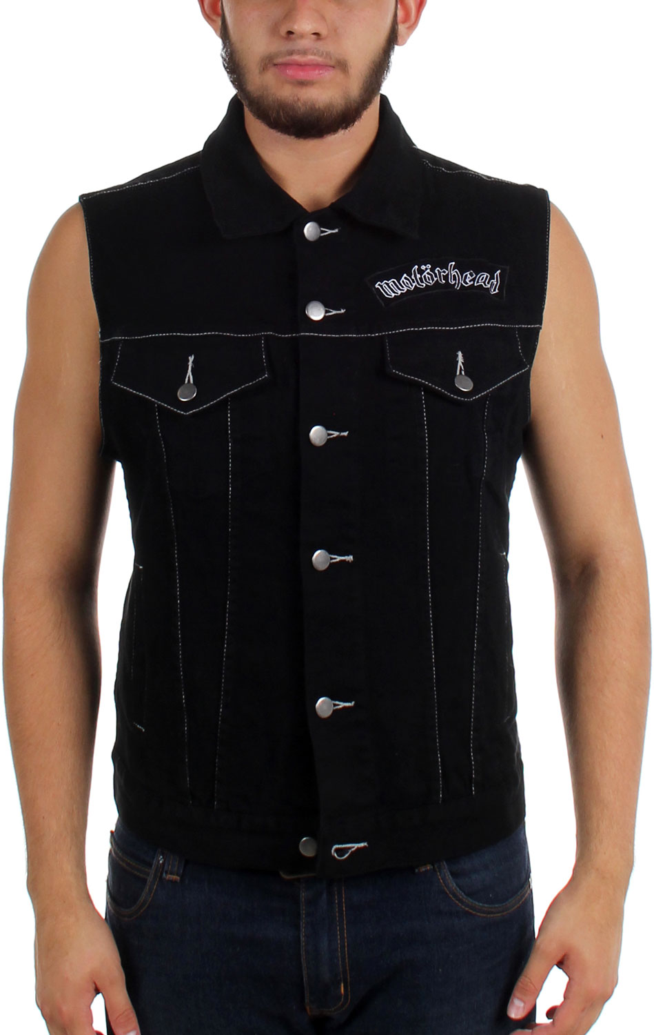 Motorhead Mens Denim Motorcycle Vest in Black