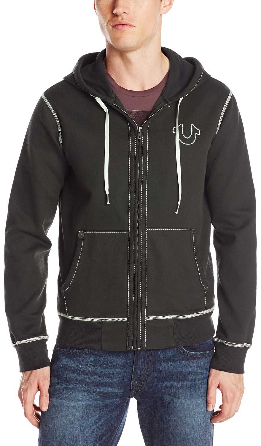 True Religion Mens Contrast Stitch Big T Hoodie