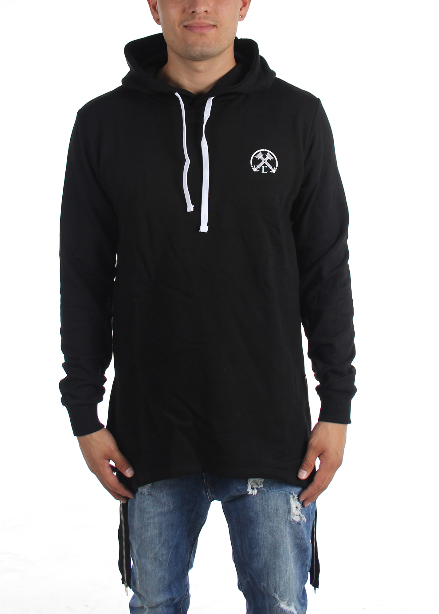 Civil Clothing Mens Extended Zip Reverse Scallop Brawler Hoodie