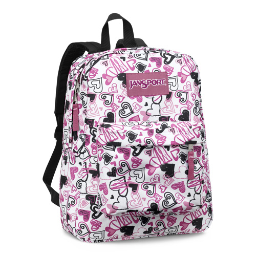 Jansport Superbreak White / Pink Heart World School Backpack