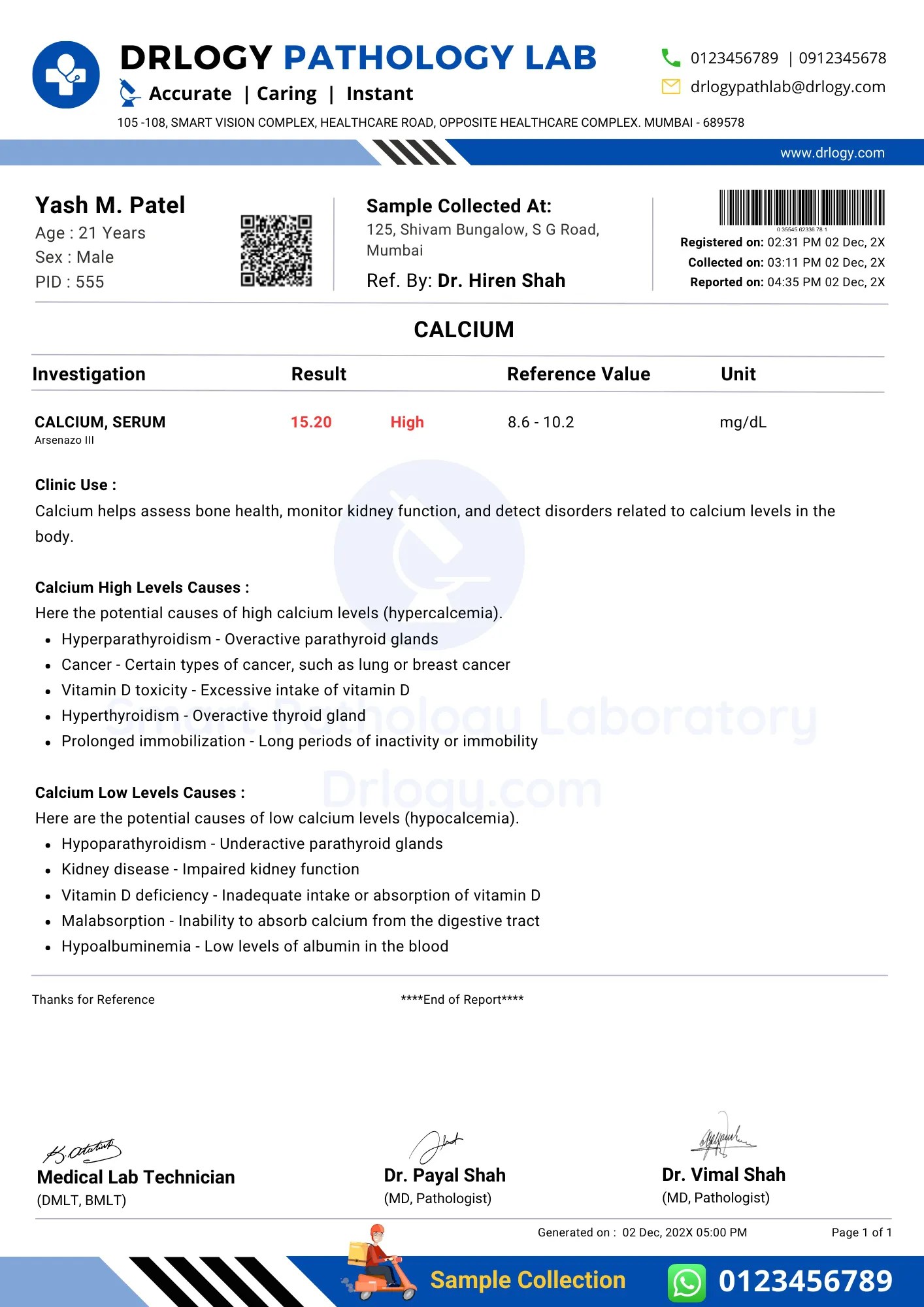 Serum Calcium Test Price, Normal Range and Results Drlogy
