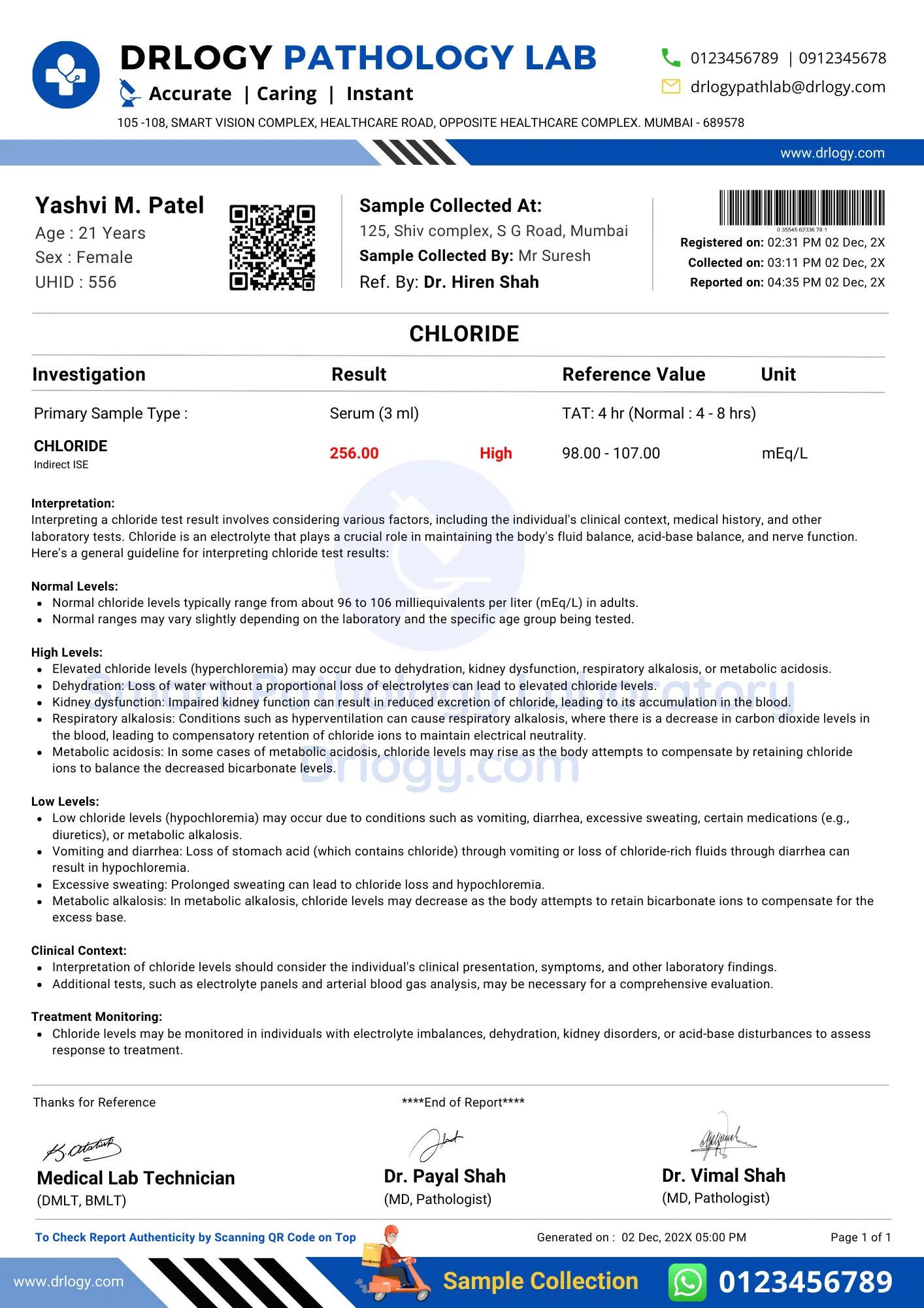 Chloride Blood Test Price, Results and Normal Range Drlogy