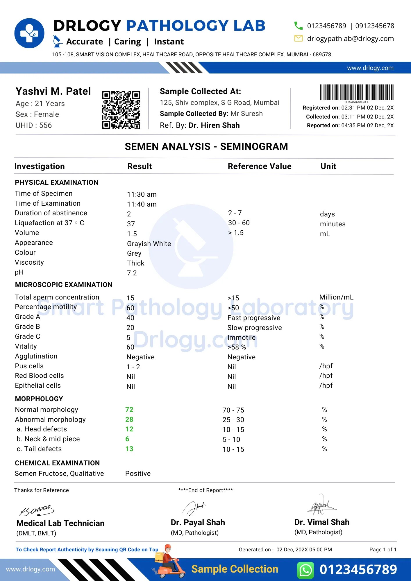 Semen Analysis Report Format PDF, Sample Template & Example Drlogy