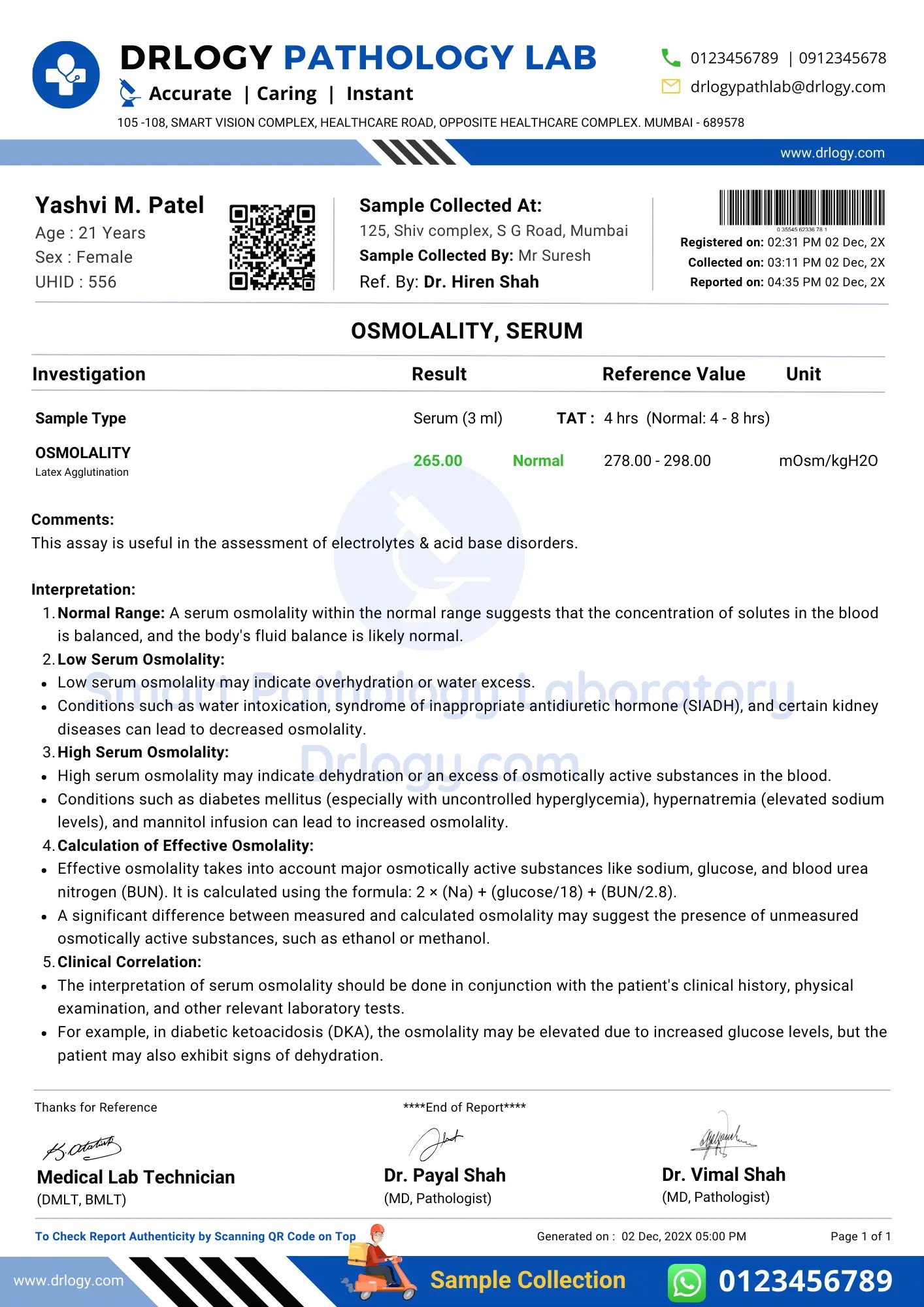 Serum Osmolality Report Format PDF, Sample Template & Example Drlogy