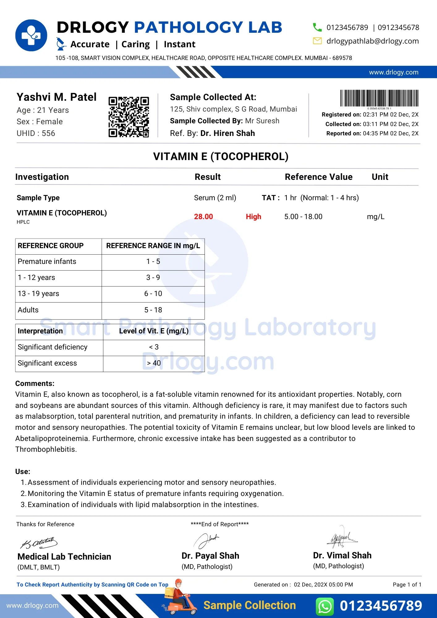 Vitamin E Test Report Format PDF, Sample Template & Example Drlogy