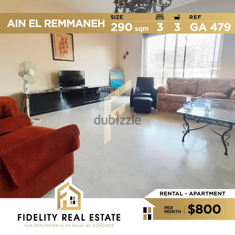 Apartment for rent in AIN EL REMMANEH GA479 Apartments & Villas For