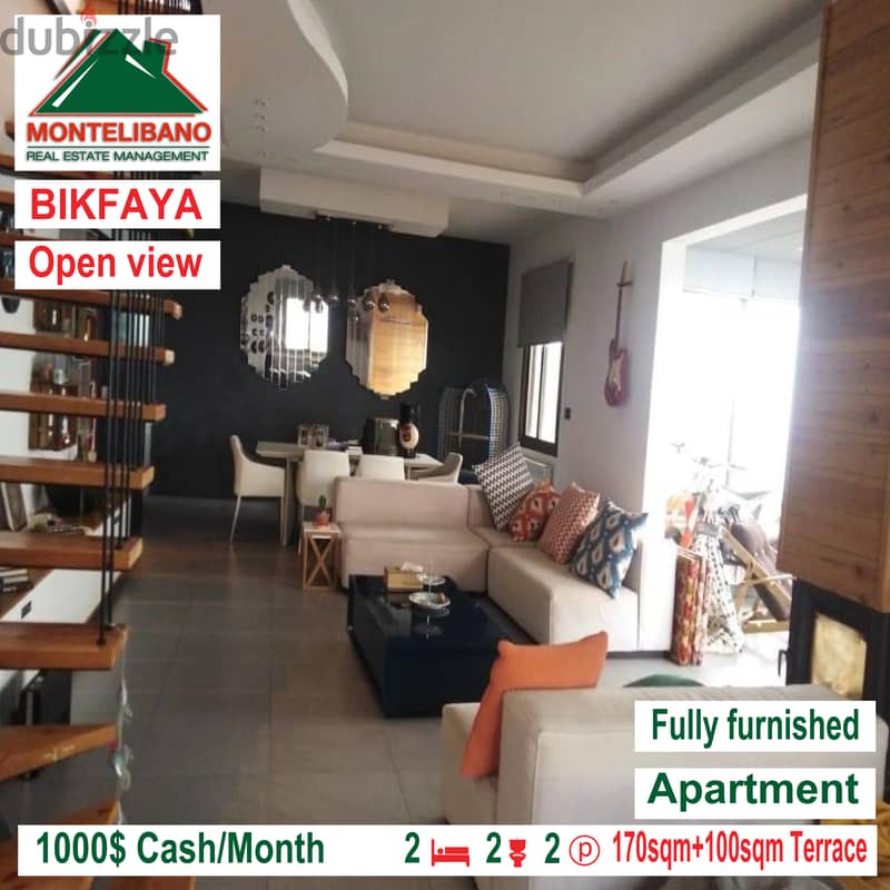 Fully furnished and open view apartment for rent in BIKFAYA