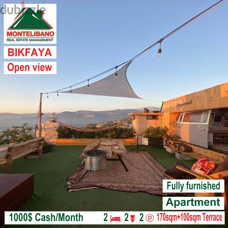Fully furnished and open view apartment for rent in BIKFAYA