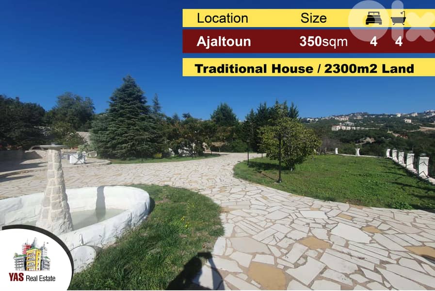 Ajaltoun 350m2 Villa Traditional House 2300m2 Land View Unique