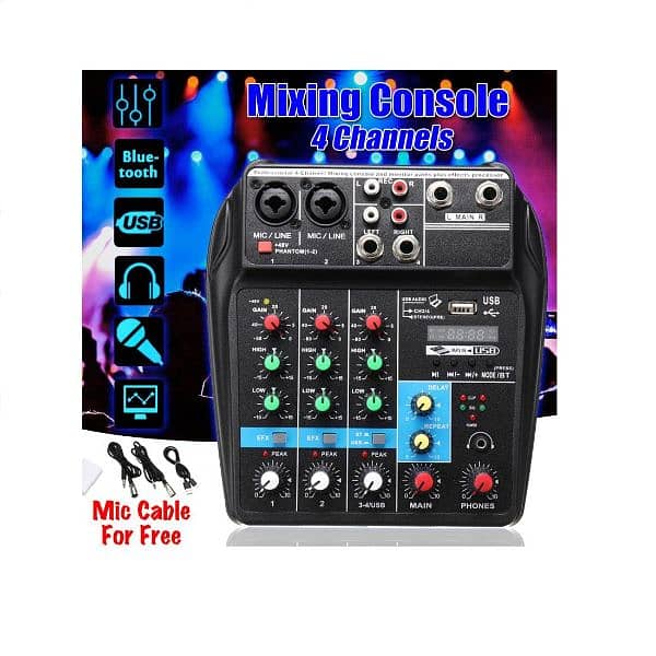 DJ Mixer 4 Channels Console Effects Processor with Sound Card AMX4