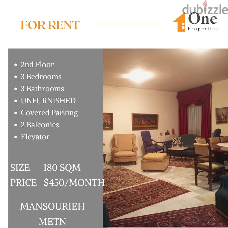 Apartment for RENT,in MANSOURIEH/METN, WITH A MOUNTAIN VIEW