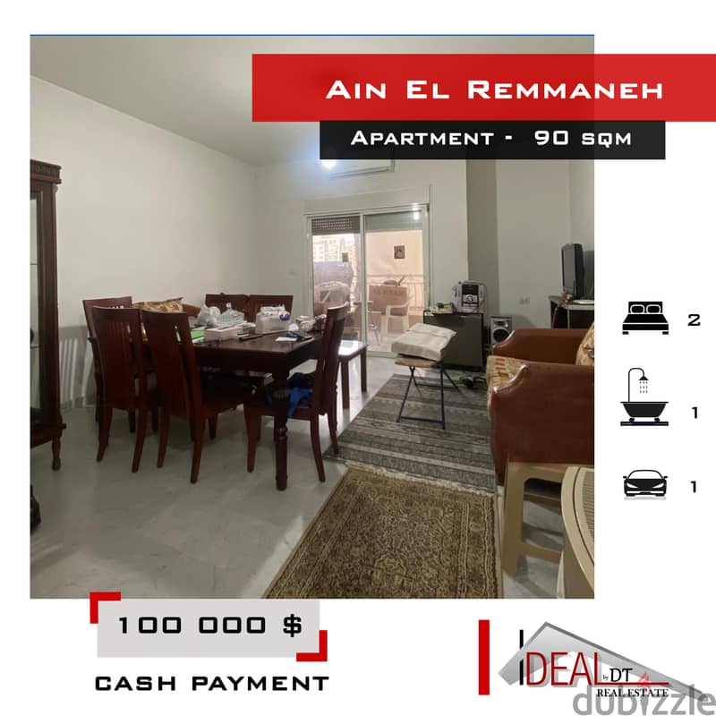 Apartment for sale in Ain El Remmaneh 90 sqm 100 000 refjpt22129