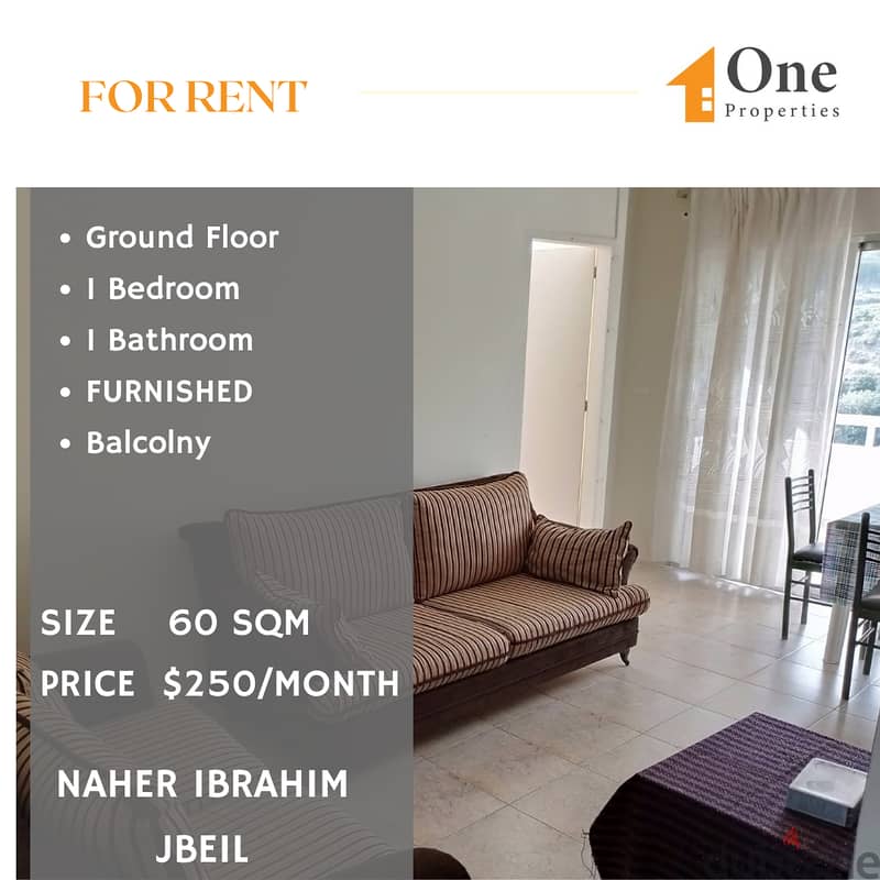 FURNISHED Apartment for RENT,in NAHER IBRAHIM/JBEIL, mountain view