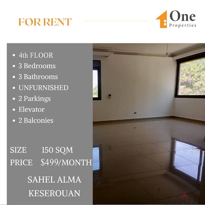 Apartment for RENT,in SAHEL ALMA/KESEROUAN with a great view