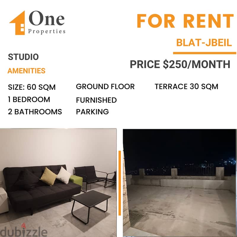 FULLY FURNISHED STUDIO for RENT,in BLAT/JBEIL, with a nice view