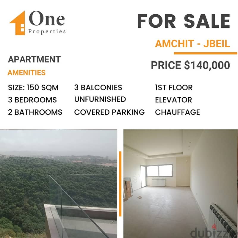 NEW Apartment for SALE,in AMCHIT/JBEIL, WITH A GREAT MOUNTAIN VIEW