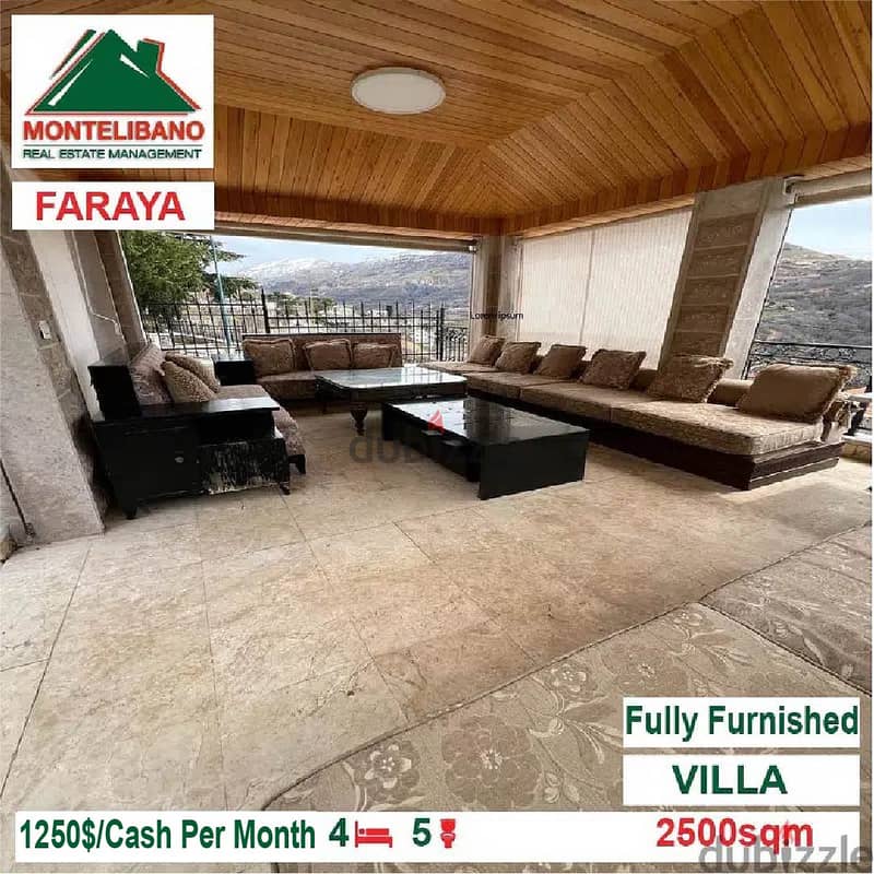 1250!! Villa for rent located in Faraya Apartments & Villas For Rent