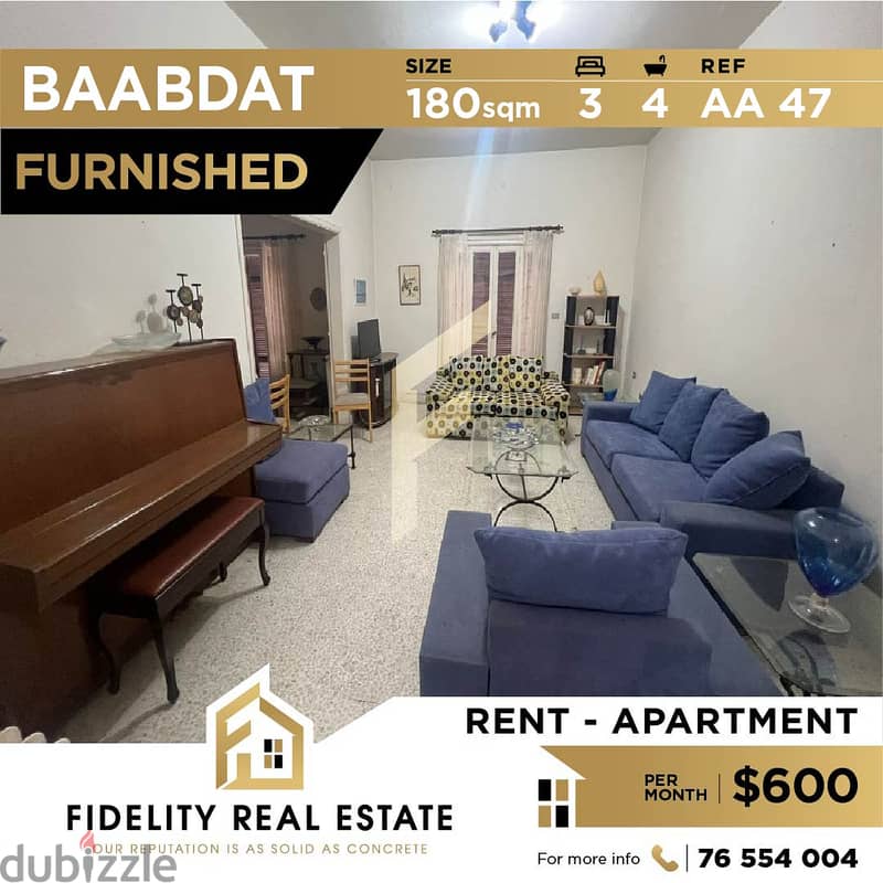 Furnished apartment for rent in Baabdat AA47 شقق وفلل للإيجار 115887326