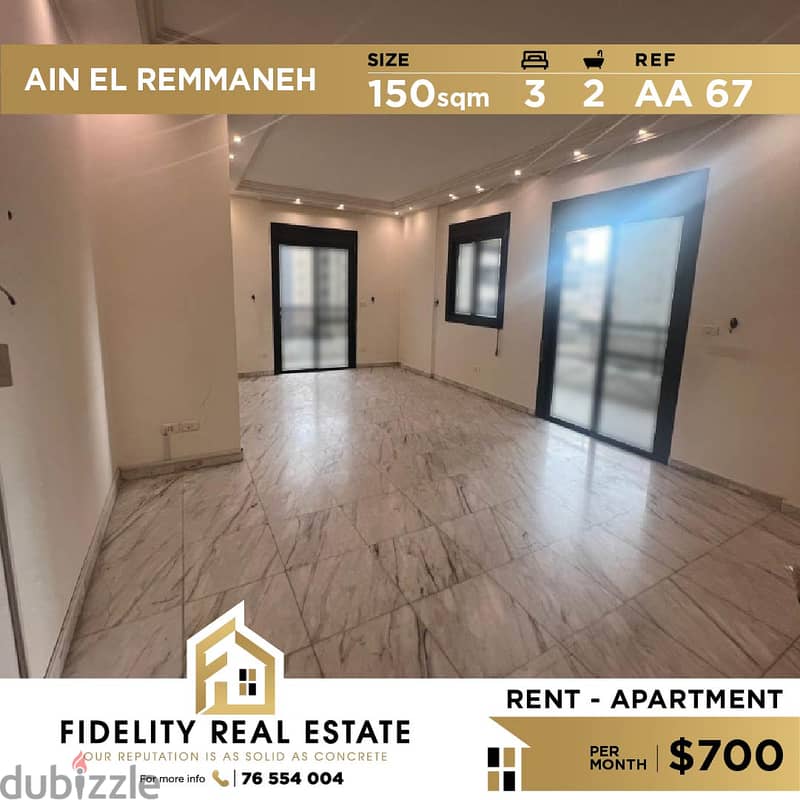 Apartment for rent in Ain El Remmaneh AA67 Apartments & Villas For