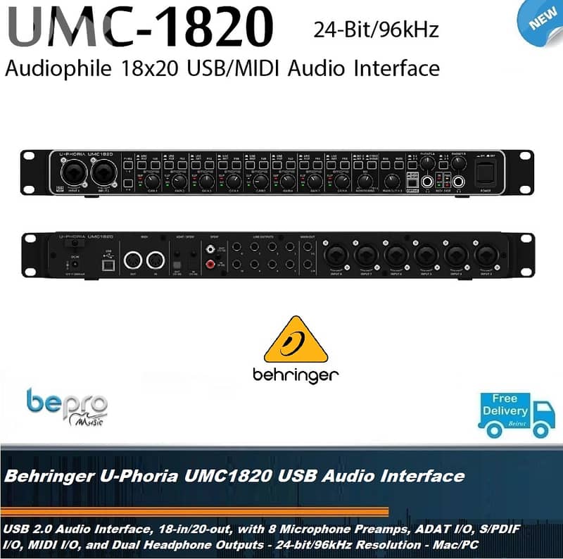 Behringer UPhoria UMC1820 USB Audio Interface,18in/20out, 8 Preamp