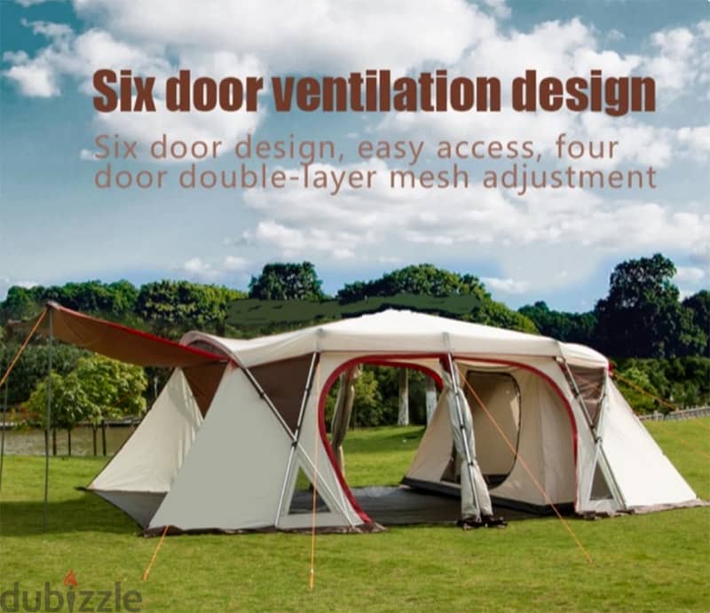 Extra Large Family Camping Tent Light Khaki Automatic Outdoor Pole Ten