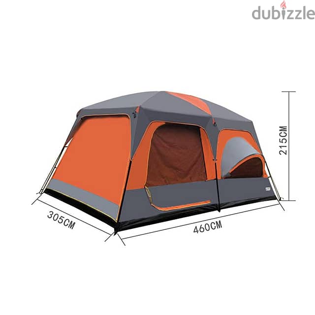 Camping Tent 2 Rooms, 1 Living Room Outdoor Tent, Orange and Grey