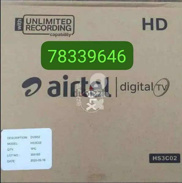Full HDD Airtel set top box with 6months malyalam tamil telgu kannada