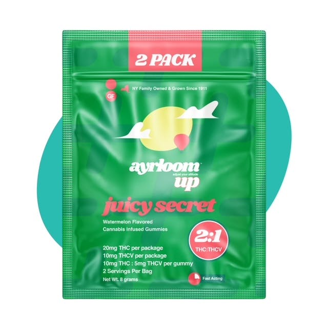 Ayrloom Juicy Secret 5mgTHC 5mgTHCV/Gummy 2pk Just Breathe.