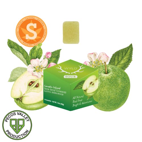 Sour Apple Sativa Gummies 100mg THC 10mg per by Wyld • Pecos Valley