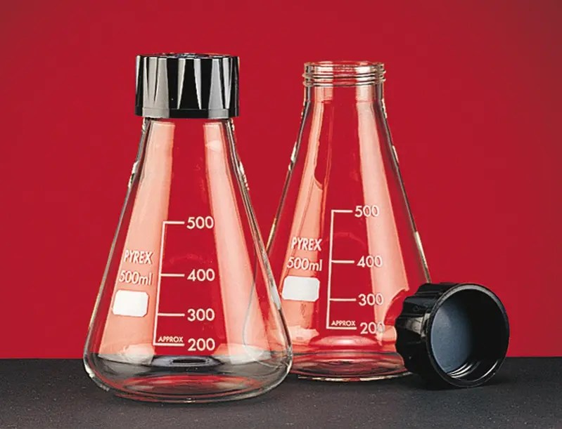 250 ml borosilicate glass Erlenmeyer flasks with PBT screw cap