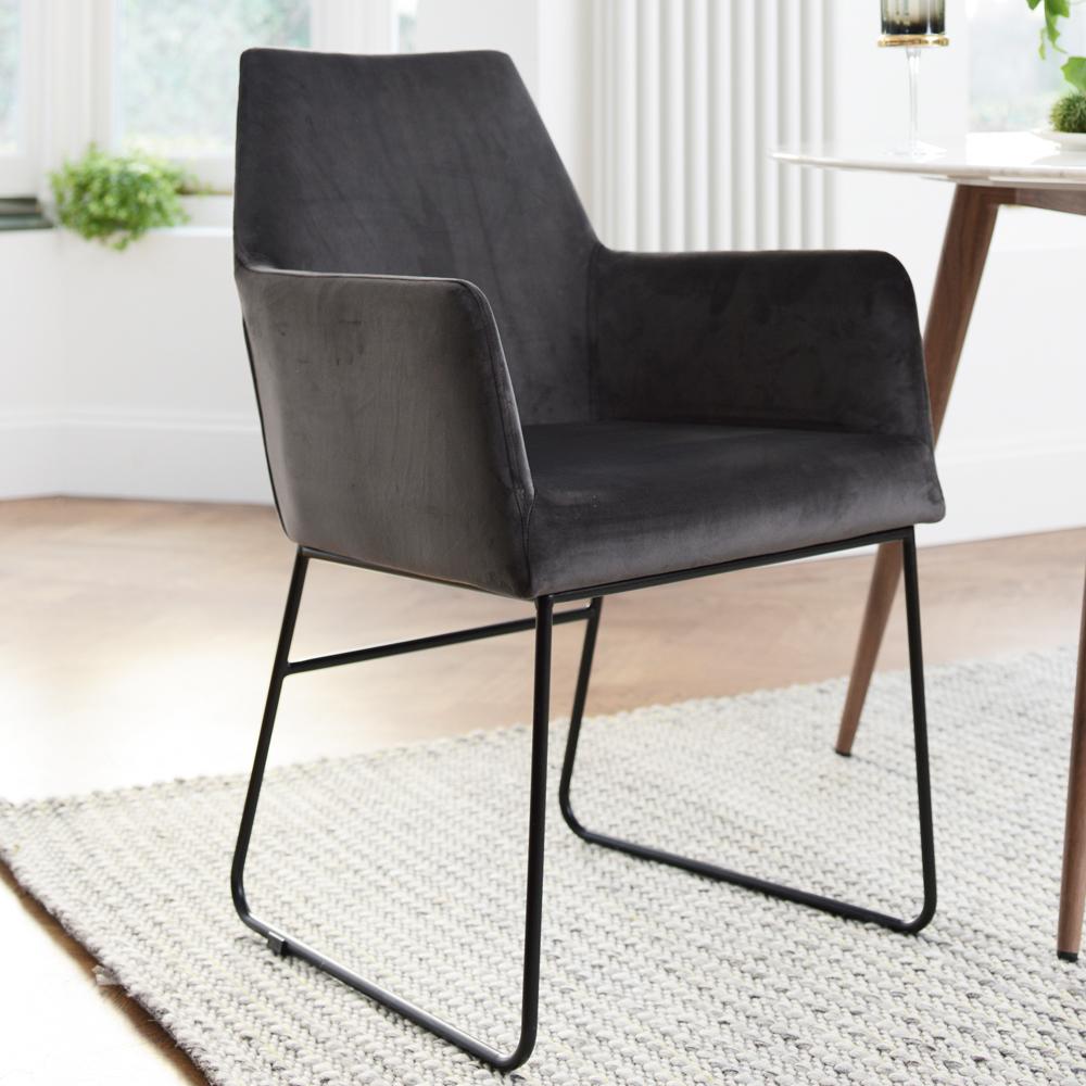 Our chair can be perfectly used in your dining room, cafe bistro, waiting room, parties, banquets etc. Trono Dining Armchair Grey Velvet Dwell