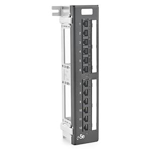 Patch Panel, 12 Ports, Black, Steel, Cat 5E