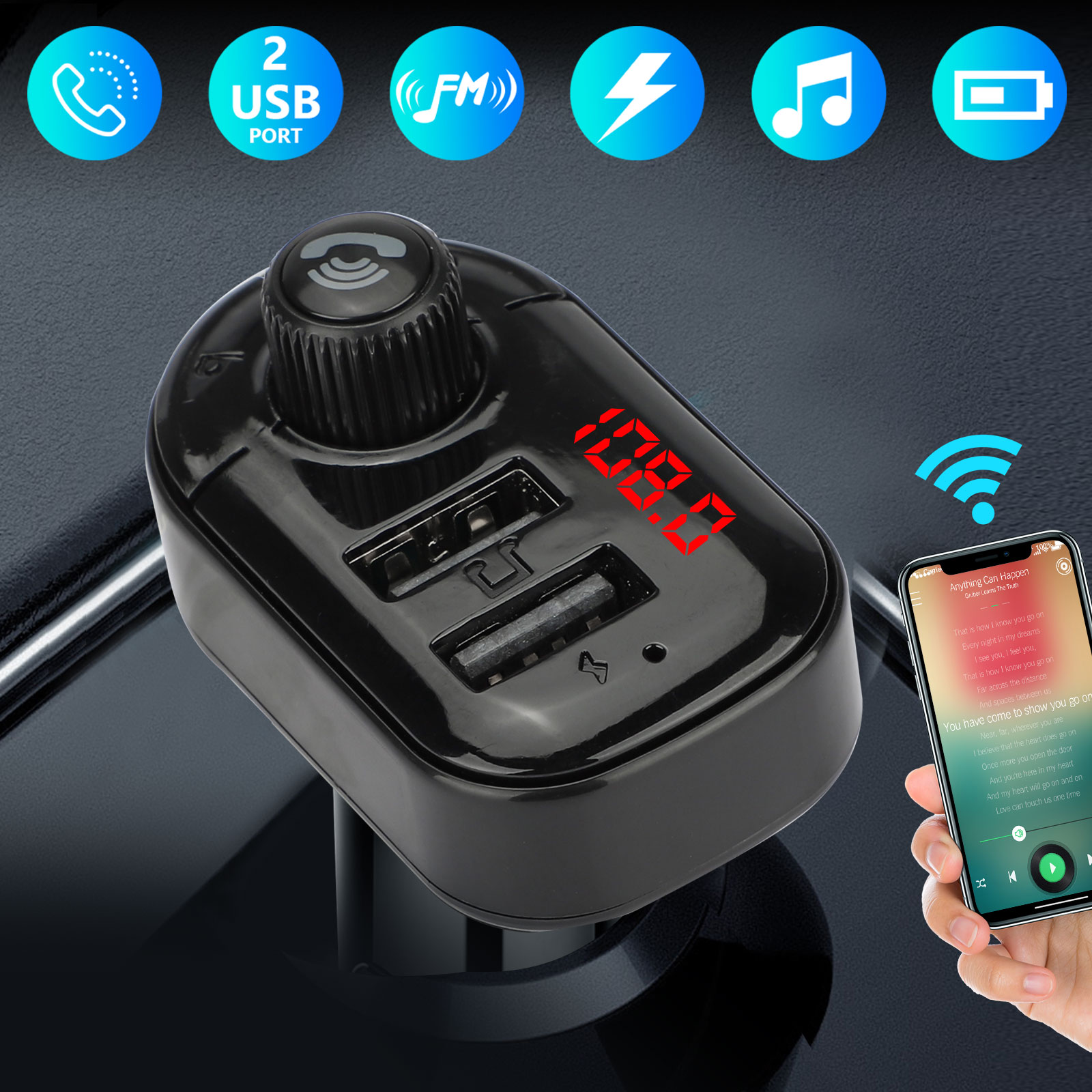 Bluetooth 5.0 FM Transmitter MP3 Wireless Adapter USB