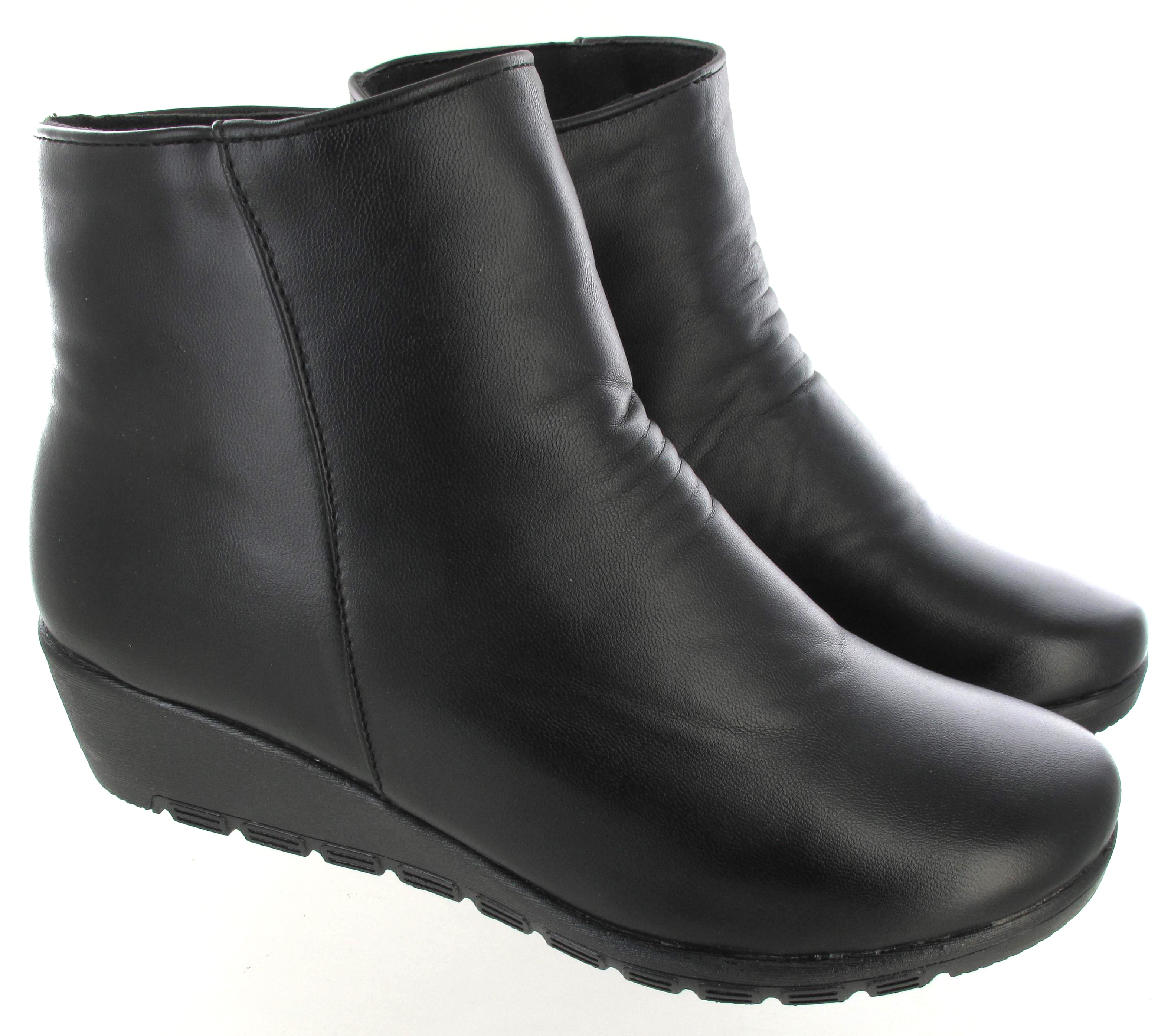LADIES COMFORT DURABLE WIDE ANKLE FLAT LOW HEEL WOMENS WEDGE BOOTS