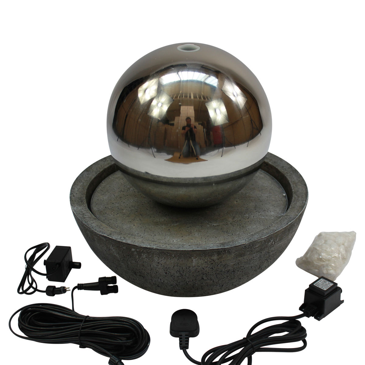 Corona Lit Stainless Steel Sphere Garden Patio Water Feature with Resin