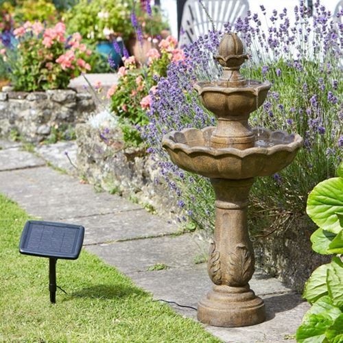 Kingsbury Stone Effect Two Tier Cascade Fountain Solar Garden Water